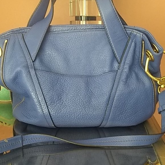 Blue leather satchel/crossbody - Picture 3 of 6